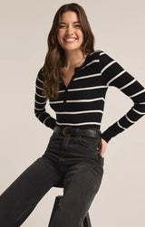 Scarlett Rib Stripe Henley | Black