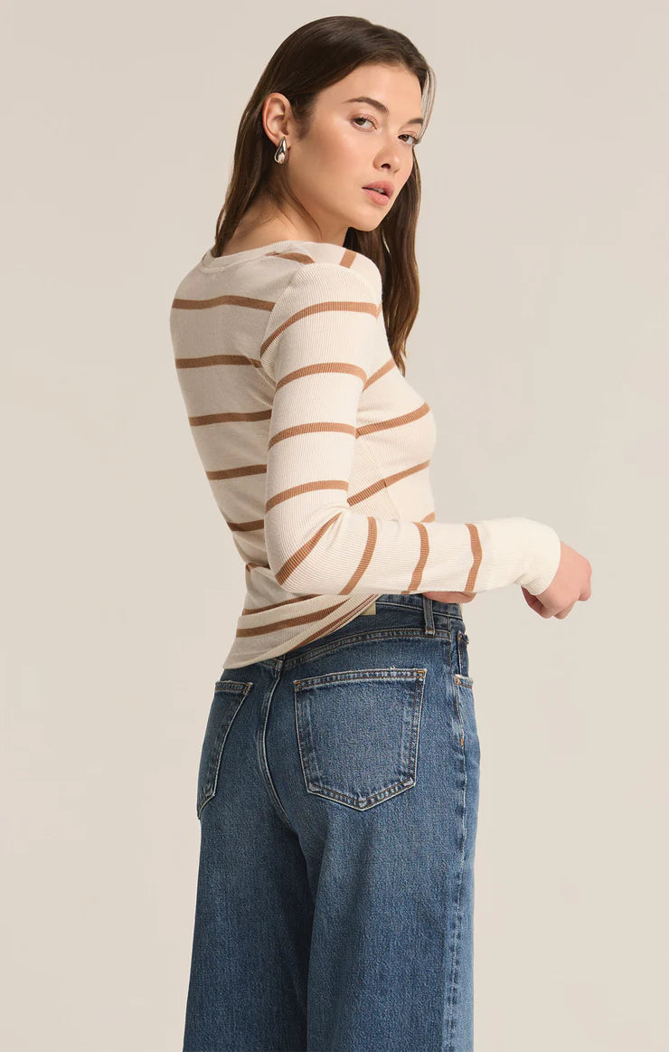 Scarlett Rib Stripe Henley | Sea Salt