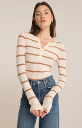 Scarlett Rib Stripe Henley | Sea Salt