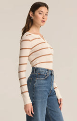 Scarlett Rib Stripe Henley | Sea Salt