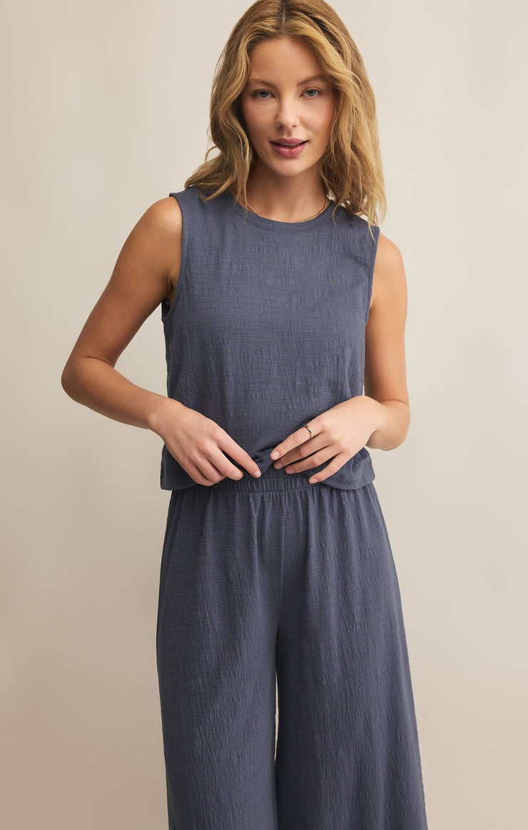 Sloane Textured Slub Tank Top | Worn Blue