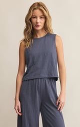 Sloane Textured Slub Tank Top | Worn Blue