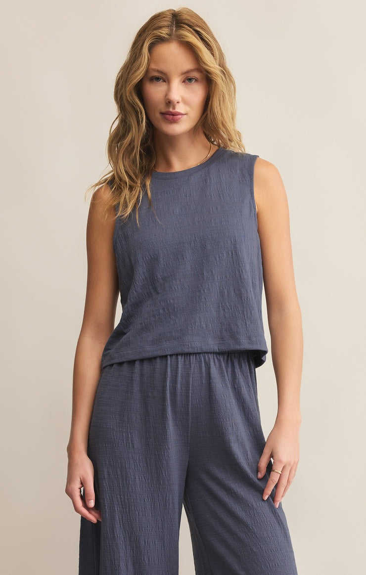 Sloane Textured Slub Tank Top | Worn Blue