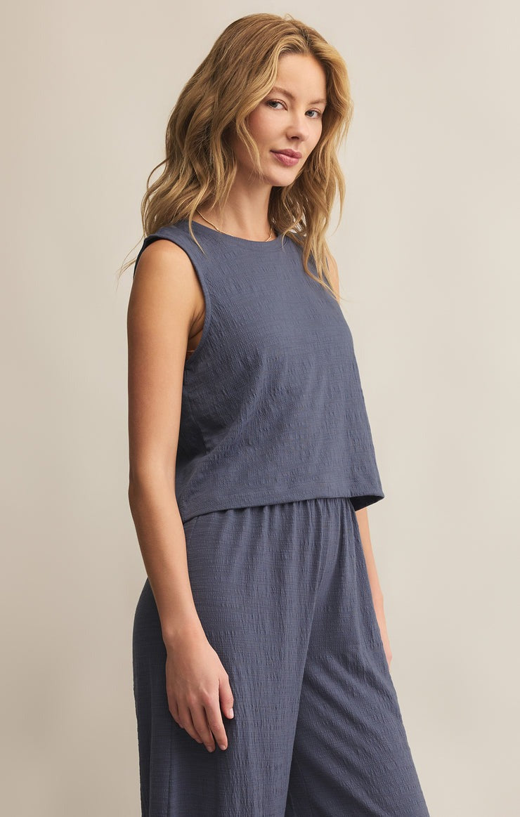 Sloane Textured Slub Tank Top | Worn Blue