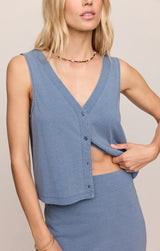 Solace Knit Denim Top | Santorini Indigo