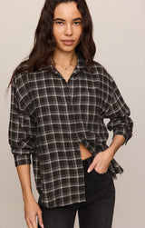 River Plaid Button Up | Ash Black