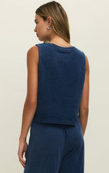 Sloane V-Neck Jersey Denim Tank Top | Indigo