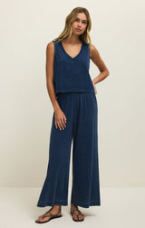 Sloane V-Neck Jersey Denim Tank Top | Indigo