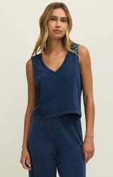 Sloane V-Neck Jersey Denim Tank Top | Indigo