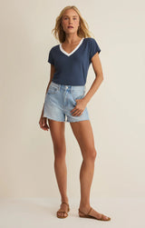 Modern Contrast V-Neck Tee | Twilight Blue