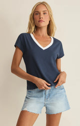Modern Contrast V-Neck Tee | Twilight Blue