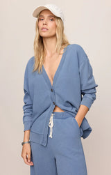Dazed End Knit Denim Cardigan | Santorini Indigo