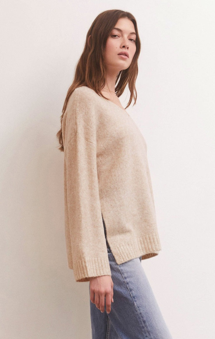 Modern V Neck Sweater | Light Oatmeal Heather - FINAL SALE