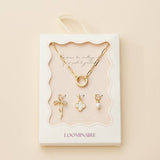 Gold Charm Necklace Set | Bow, Clover, Pearl