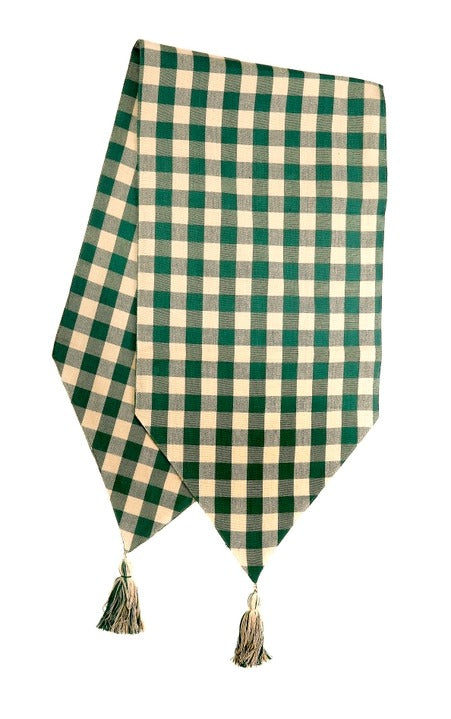 Tassel Table Runner | Green Check