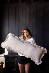 Ruffle Bolster Pillow | Brown & White Stripes