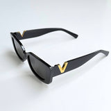 Cat Eye Slim Sunglasses | Gold Accent Black