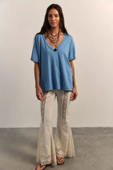 Nina V-Neck Tee | Azure Blue