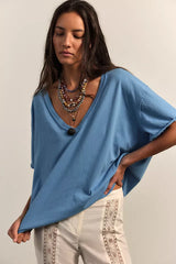 Nina V-Neck Tee | Azure Blue