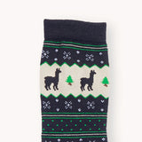 Alpaca Print Socks | Black Holiday Stripe