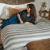 Fleece Lined Crinkle Throw | Charcoal Stripe