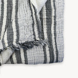 Fleece Lined Crinkle Throw | Charcoal Stripe