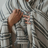 Fleece Lined Crinkle Throw | Charcoal Stripe