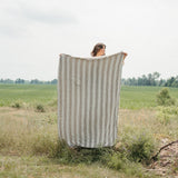 Fleece Lined Crinkle Throw | Charcoal Stripe