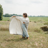 Fleece Lined Crinkle Throw | Charcoal Stripe