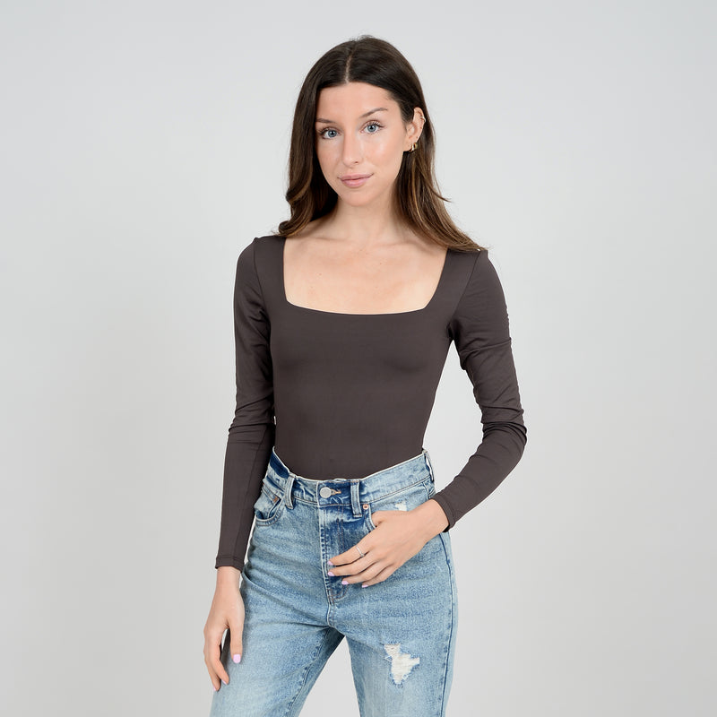 Stacy Long Sleeve Bodysuit | Dark Brown