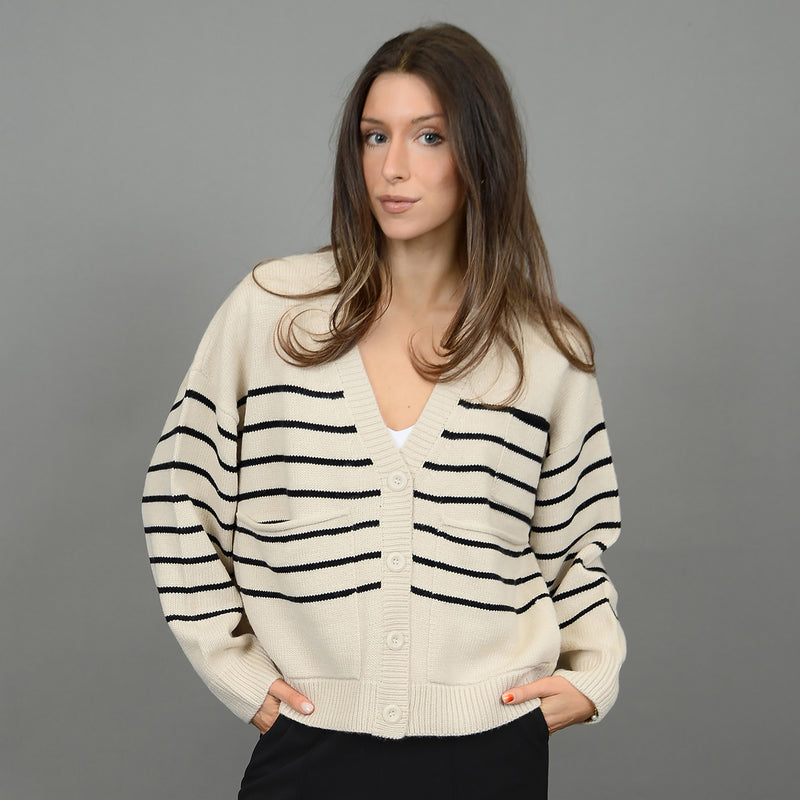 Fatima Cardigan | White Beach Stripe - FINAL SALE