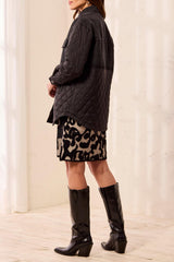 Mixed Media Denim Quilted Jacket | Black