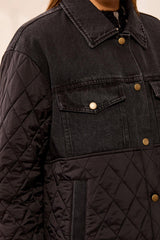 Mixed Media Denim Quilted Jacket | Black