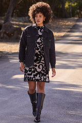 Mixed Media Denim Quilted Jacket | Black