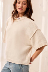 Lofty Elbow Sleeve Crewneck Sweater | Heather Cream