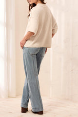 Lofty Elbow Sleeve Crewneck Sweater | Heather Cream