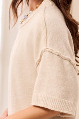 Lofty Elbow Sleeve Crewneck Sweater | Heather Cream