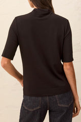 Funnel Neck Elbow Sleeve Top | Black