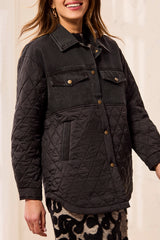Mixed Media Denim Quilted Jacket | Black