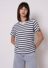 Crew Tee | Winter White/Dark Storm Stripe