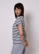 Crew Tee | Winter White/Dark Storm Stripe