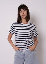 Crew Tee | Winter White/Dark Storm Stripe