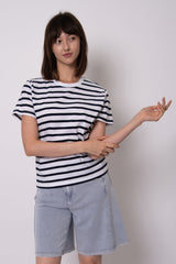Crew Tee | Winter White/Dark Storm Stripe