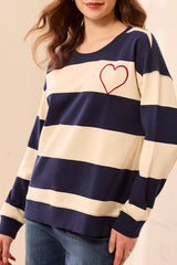 Heart Striped Sweater | Navy