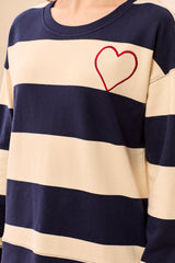 Heart Striped Sweater | Navy