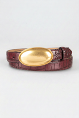 Maria Croc-Embossed Leather Belt | Burgundy