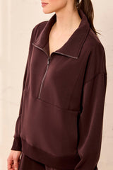 Quilted Collar Pullover | Saddle Brown