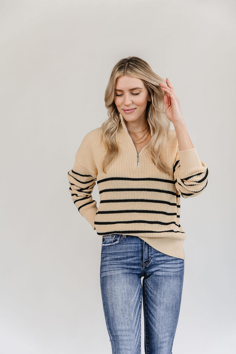 Zip Sweater  Cream & Black – Pick-it-Fence Pembroke