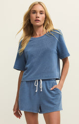 Curran Knit Denim Top | Calypso Blue Indigo