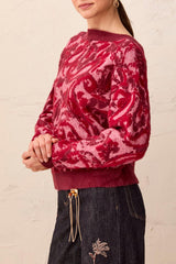 Reversible Jacquard Cardi Sweater | Pink Frost